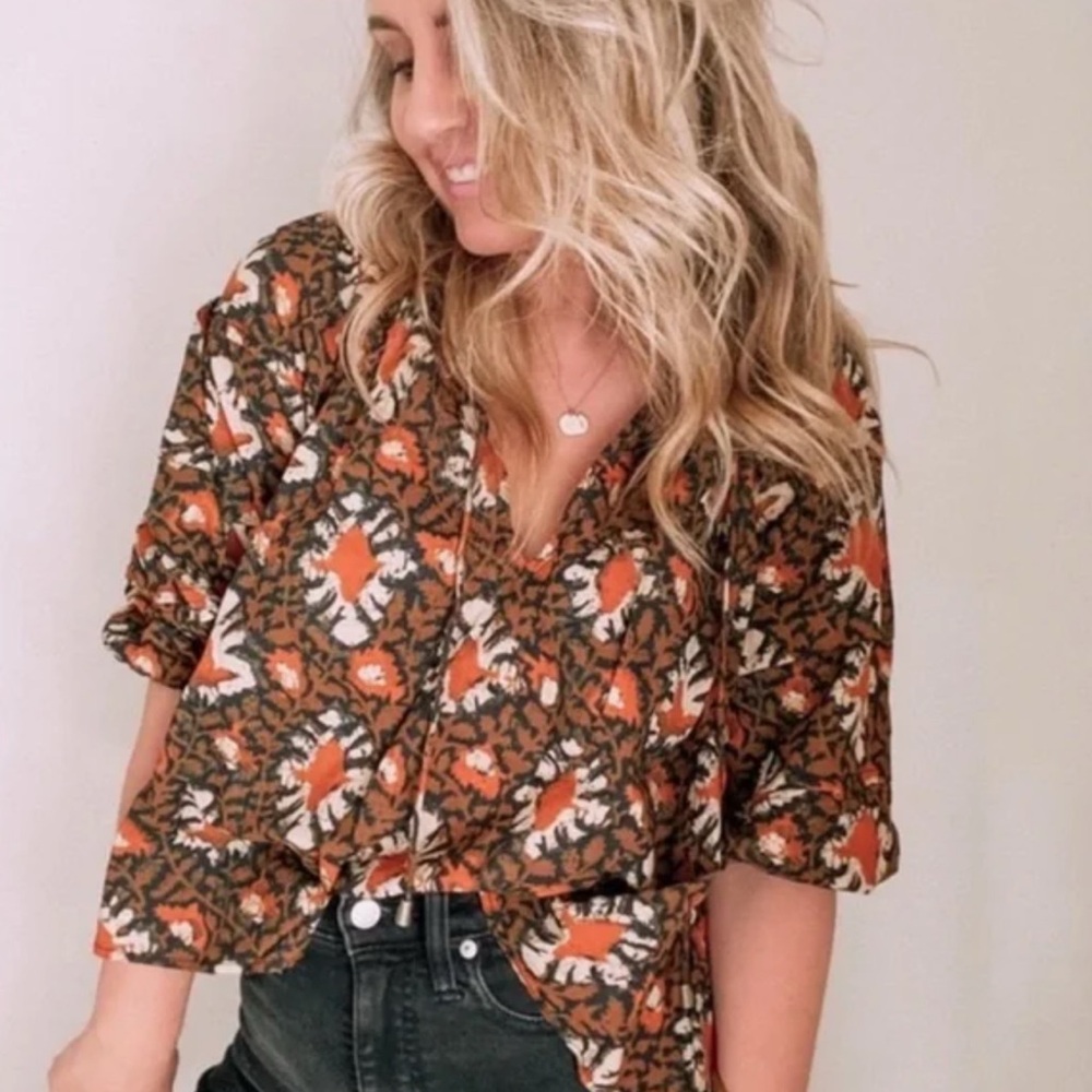 Free People Oversized Willow Printed Blouse Size L